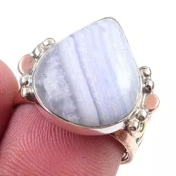 Натуральный синий кружевной агат, двухцветное кольцо из стерлингового серебра 925 пробы, размер 7 t3r27