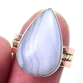 Натуральный синий кружевной агат, двухцветное кольцо из стерлингового серебра 925 пробы, размер 6 V0o44