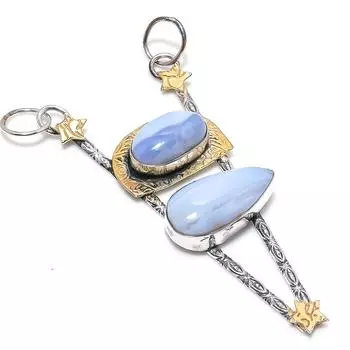 Натуральный синий кружевной агат, двухцветный кулон из стерлингового серебра 925 пробы, 3,39 дюйма, h3I31