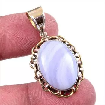 Натуральный синий кружевной агат, двухцветный кулон из твердого серебра 925 пробы, 1,50 дюйма, z8g94