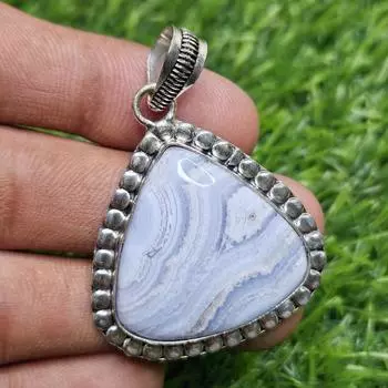 Натуральный синий кружевной агатовый кулон из стерлингового серебра 925 пробы, кулон в форме сердца, подарок для нее синий