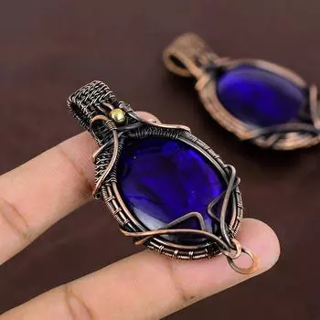 Натуральный синий лабрадорит, драгоценный камень, медная проволока, подарочная подвеска 2,8 дюйма, H3L24