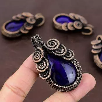 Натуральный синий лабрадорит, драгоценный камень, медная проволока, подвеска в подарок, 2,36 дюйма, B3W85