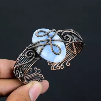 Натуральный синий опал Owhyee, драгоценный камень, браслет ручной работы из медной проволоки, регулируемый. s7w73