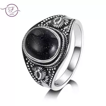 Натуральный синий песчаник 8x10 мм серебряное кольцо ювелирные изделия ретро овальное кольцо для женщин подарок оптовая продажа вечеринка свадьба подарок 6