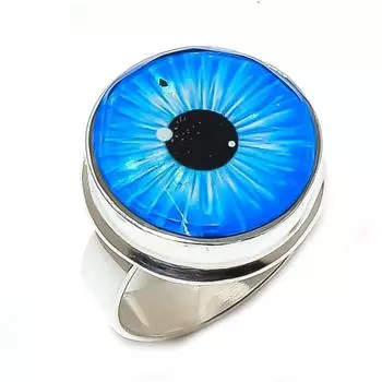 Натуральный синий сглаз драгоценный камень 925 стерлингового серебра ювелирное кольцо размер 9 f0p70