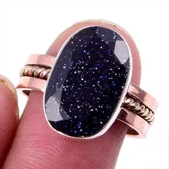 Натуральный синий солнечный камень, драгоценный камень 925, твердое серебро, ювелирные изделия, двухцветное кольцо S.9US s3c18