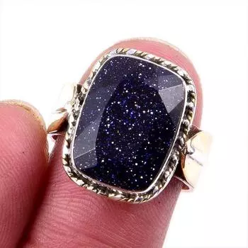 Натуральный синий солнечный камень, драгоценный камень 925, твердое серебро, ювелирные изделия, двухцветное кольцо S.7US w2t66