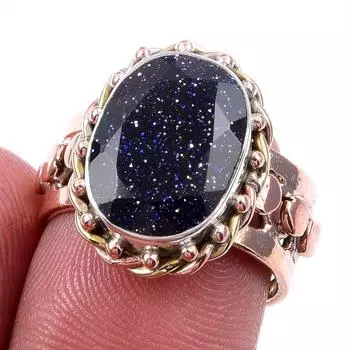 Натуральный синий солнечный камень, драгоценный камень 925, твердое серебро, ювелирные изделия, двухцветное кольцо S.7US k2v86