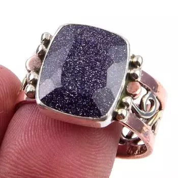 Натуральный синий солнечный камень, двухцветное кольцо из стерлингового серебра 925 пробы, размер 9,5 b4n54