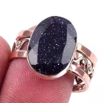 Натуральный синий солнечный камень, двухцветное кольцо из стерлингового серебра 925 пробы, размер 9,5 Z7j86