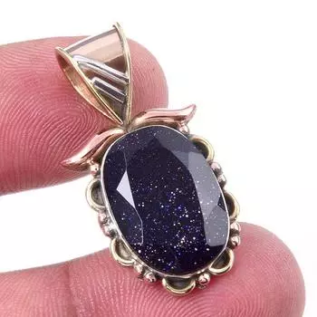 Натуральный синий солнечный камень, стерлинговое серебро 925 пробы, подарочный двухцветный кулон, 1,25 дюйма, l9c46