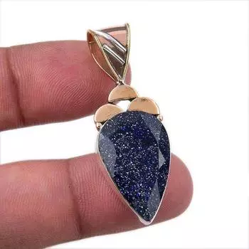 Натуральный синий солнечный камень, стерлинговое серебро 925 пробы, подарочный двухцветный кулон 1,75 дюйма u3d28