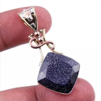 Натуральный синий солнечный камень, твердое серебро 925 пробы, подарочный двухцветный кулон 1,75 дюйма n5l12