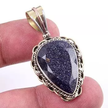 Натуральный синий солнечный камень, твердое серебро 925 пробы, подарочный двухцветный кулон 1,50 дюйма Z7C81