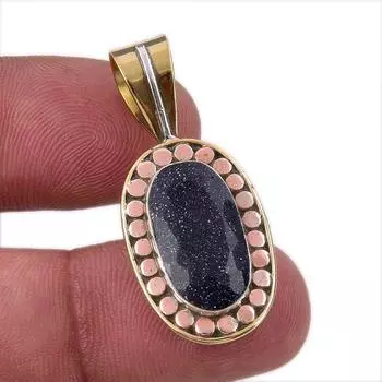 Натуральный синий солнечный камень, твердое серебро 925 пробы, подарочный двухцветный кулон 1,50 дюйма, N0h18