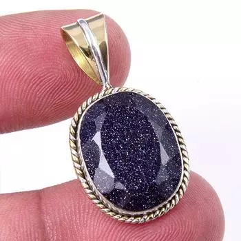 Натуральный синий солнечный камень, твердое серебро 925 пробы, подарочный двухцветный кулон 1,25 дюйма I5o41