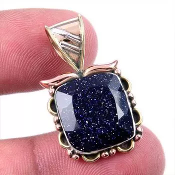 Натуральный синий солнечный камень, твердое серебро 925 пробы, подарочный двухцветный кулон 1,25 дюйма T7r17