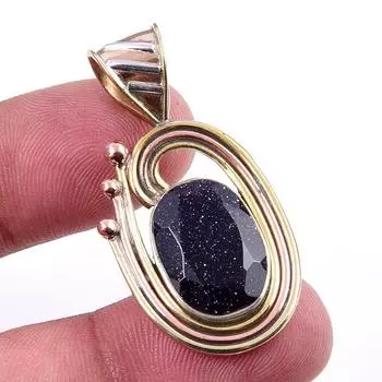 Натуральный синий солнечный камень, твердое серебро 925 пробы, подарочный двухцветный кулон 1,50 дюйма v9G29