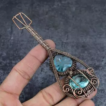 Натуральный синий топаз, драгоценный камень, медная проволока, подарочная ювелирная подвеска 4,93 дюйма b9k88