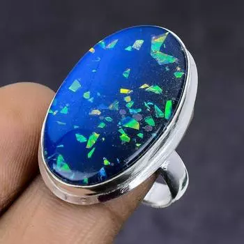 Натуральный синий тройной опал, ювелирное кольцо из стерлингового серебра 925 пробы, размер 9 m6F37