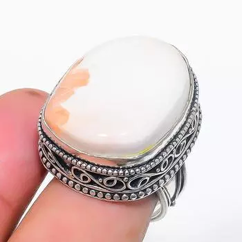Натуральный сколецит драгоценный камень 925 стерлингового серебра ювелирное кольцо размер 7.5 J1p13