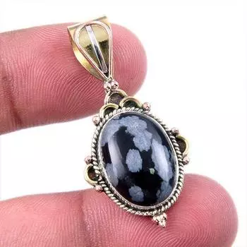 Натуральный снежинка-обсидиан, 925 проба, одноцветное серебро, двухцветный кулон, 1,50 дюйма, Y8y37