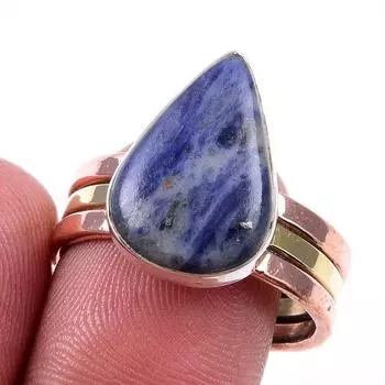 Натуральный содалит драгоценный камень 925 сплошное серебро ювелирные изделия двухцветное кольцо размер 10US P5Q54