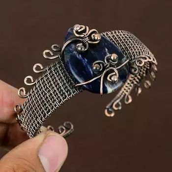 Натуральный содалит, драгоценный камень, браслет ручной работы из медной проволоки, регулируемый p1B66