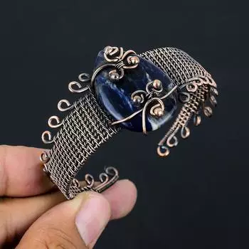 Натуральный содалит, драгоценный камень, браслет ручной работы из медной проволоки, регулируемый o5A27