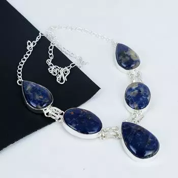 Натуральный содалит драгоценный камень ручная работа серебро 925 пробы ожерелье тигровый глаз серебряное ожерелье для жены, унисекс ожерелье подарок на день рождения 20 синий