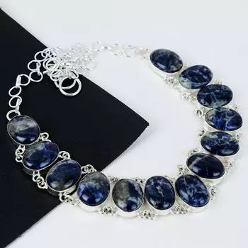 Натуральный содалит драгоценный камень ручной работы из серебра 925 пробы, гальванопластическое ожерелье, содалит серебро для жены, унисекс кулон на День матери подарки 20 синий