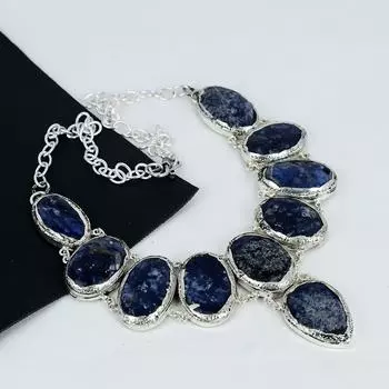 Натуральный Содалит Драгоценный Камень Ручной Работы Серебро 925 пробы Электроформовка Ожерелье, Содалит Серебро Для Жены Унисекс Ожерелье, Подарок Для Лучшего Друга 20 синий