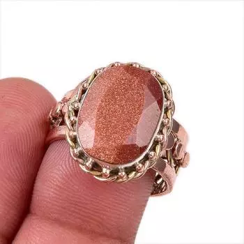 Натуральный солнечный камень, драгоценный камень 925 пробы, твердое серебро, подарочное двухцветное кольцо S.9 V0Z57