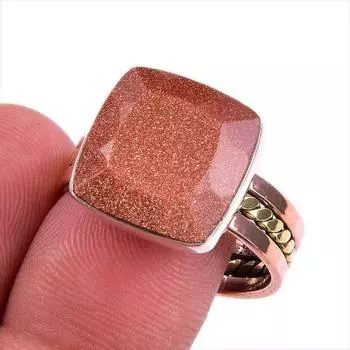 Натуральный солнечный камень, двухцветное кольцо из стерлингового серебра 925 пробы, размер 10 g6U52