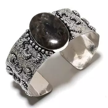 Натуральный солнечный камень из драгоценного камня Лолит из стерлингового серебра 925 пробы, браслет-манжета, регулируемый. M6Y98