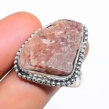 Натуральный солнечный камень необработанный драгоценный камень 925 стерлингового серебра ювелирное кольцо размер 10 U5H35