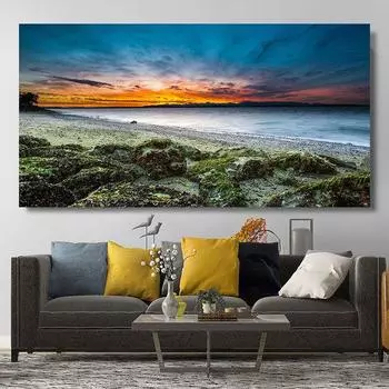 Натуральный современный морской пейзаж, настенные картины, пейзаж, пляж, море, океан, холст, живопись, настенные художественные постеры для декора гостиной, Cuadros, без рамки 20*40cm