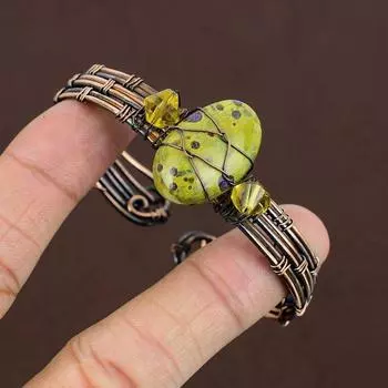 Натуральный стихтитовый камень, драгоценный камень, медная проволока, браслет-манжета, регулируемый w0a82