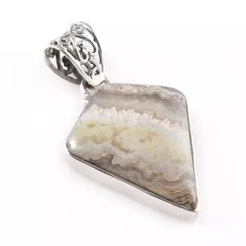 Подвеска из натурального сумасшедшего кружевного агата из стерлингового серебра 925 пробы 1,7 фута A1P44