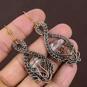 Натуральный сумасшедший кружевной агат, драгоценный камень, серьги ручной работы из медной проволоки 2,76 z5Q22