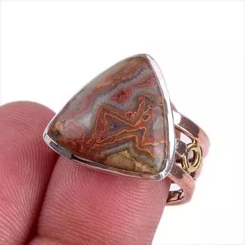 Натуральный сумасшедший кружевной агат, двухцветное кольцо из стерлингового серебра 925 пробы, размер 8 h7P76