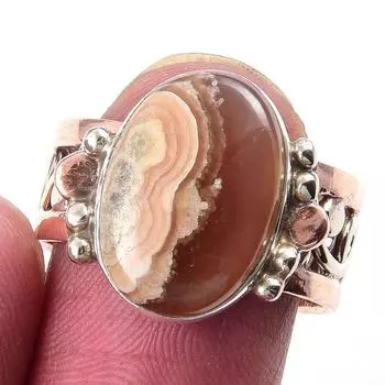 Натуральный сумасшедший кружевной агат, двухцветное кольцо из стерлингового серебра 925 пробы, размер 8 H0G22