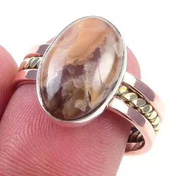 Натуральный сумасшедший кружевной агат, двухцветное кольцо из стерлингового серебра 925 пробы, размер 9 K1M44