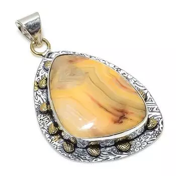 Натуральный сумасшедший кружевной агат, двухцветный кулон из стерлингового серебра 925 пробы, 2,52 дюйма, T4c52