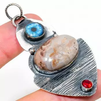 Натуральный сумасшедший кружевной агат, камень сглаза, стерлинговое серебро 925 пробы, 2,68 дюйма, G8A54
