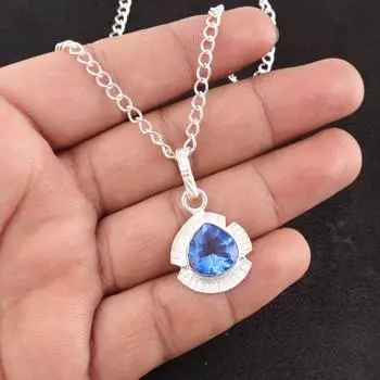 Натуральный Танзанит Драгоценный Камень 925 Стерлинговое Серебро Ювелирные Изделия Минималистичная Подвеска 1.15 PP-8-3