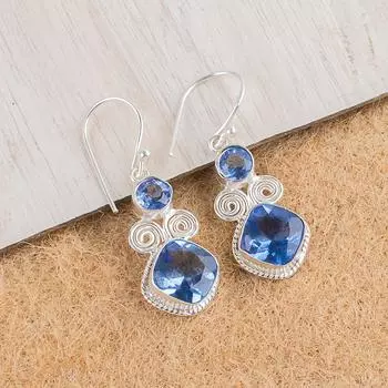 Натуральный Танзанит Драгоценный Камень 925 Стерлинговое Серебро Ювелирные Изделия Ручной Работы Серьги 1.12 EE-69-7