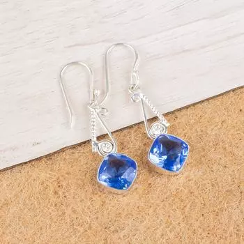 Натуральный Танзанит Драгоценный Камень 925 Стерлинговое Серебро Ювелирные Изделия Ручной Работы Серьги 1.90 EE-46-6