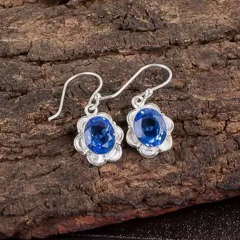 Натуральный Танзанит Драгоценный Камень Ювелирные Изделия из Стерлингового Серебра 925 пробы Ручной Работы Серьги 1,30 EE-11-4